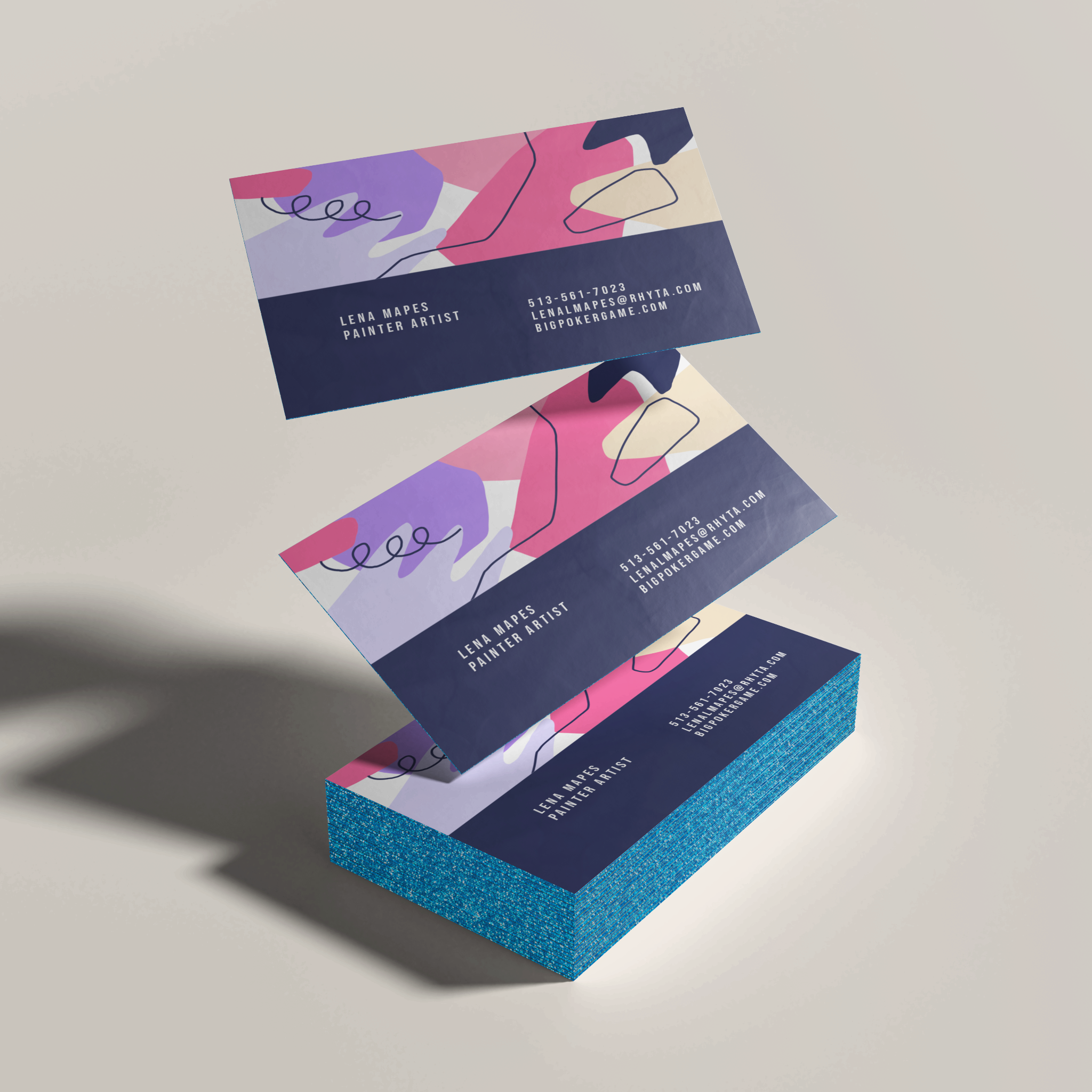 Metallic blue painted edge business cards 